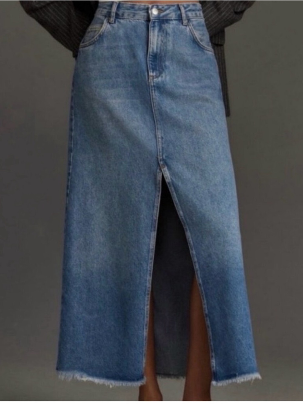 Anthropologie Pilcro Madi Front Slit Denim Midi Skirt Size 10 boho festival